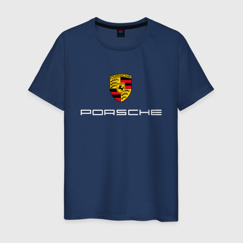 Мужская футболка из хлопка с принтом Porsche Порше, вид спереди №1