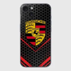 Чехол для iPhone 15 силиконовый с защитой камеры Porsche Порше