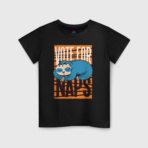 Детская футболка хлопок с принтом Голосуй за Ленивца, вид спереди #2