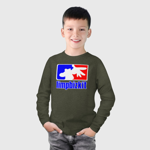 Детский лонгслив хлопок Лимп Бизкит логотип, цвет меланж-хаки - фото 3