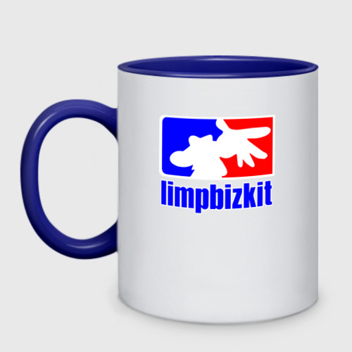 Кружка двухцветная Limp Bizkit logo Лимп Бизкит лого, цвет белый + синий