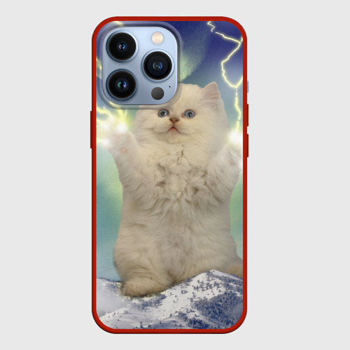 Чехол для iPhone 13 Pro Грозовой Котик, цвет красный