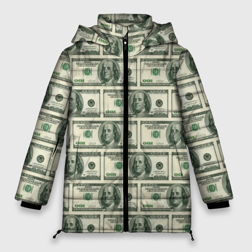 Женская зимняя куртка 3D с принтом Денежная тема, вид спереди #2