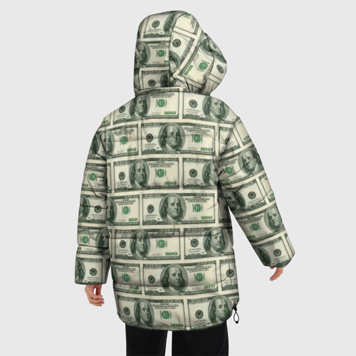 Женская зимняя куртка 3D с принтом Денежная тема, вид сзади #2