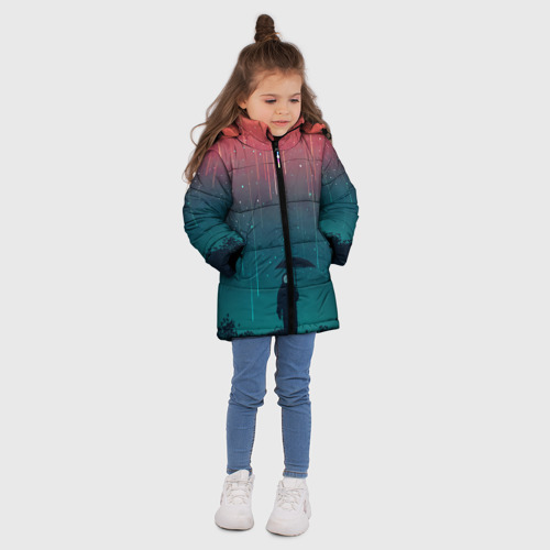 Зимняя куртка для девочек 3D с принтом Космический Дождь, вид сбоку #3