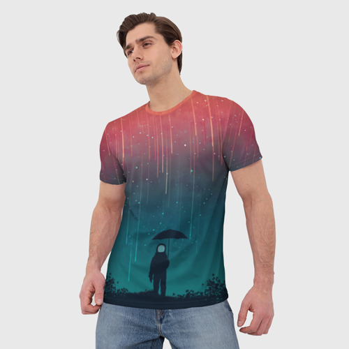 Мужская футболка 3D с принтом Космический Дождь, фото на моделе #1