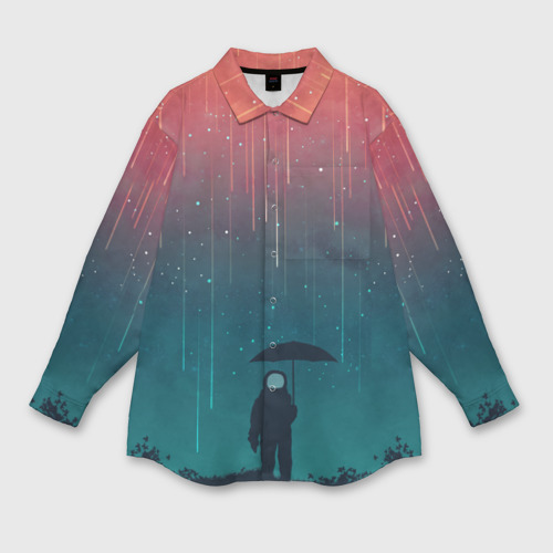 Женская рубашка oversize 3D с принтом Космический Дождь, вид спереди #2