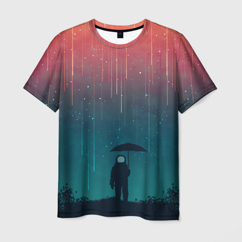 Мужская футболка 3D с принтом Космический Дождь, вид спереди #2