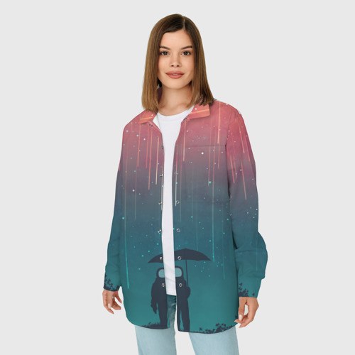 Женская рубашка oversize 3D с принтом Космический Дождь, фото на моделе #1