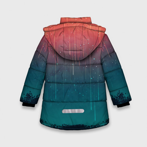 Зимняя куртка для девочек 3D с принтом Космический Дождь, вид сзади #1