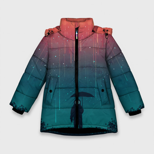 Зимняя куртка для девочек 3D с принтом Космический Дождь, вид спереди #2