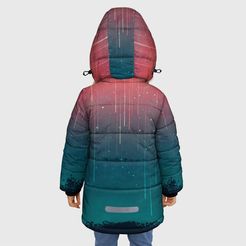 Зимняя куртка для девочек 3D с принтом Космический Дождь, вид сзади #2