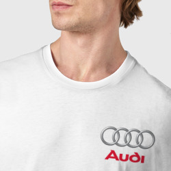 Футболка с принтом Audi Ауди для женщины, вид на модели спереди №4. Цвет основы: белый