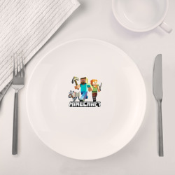 Набор: тарелка кружка с принтом Minecraft Майнкрафт для любого человека, вид спереди №4. Цвет основы: белый
