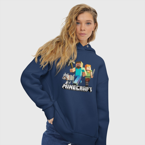 Женское худи Oversize хлопок Minecraft Майнкрафт, цвет темно-синий - фото 4