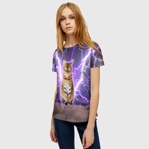 Женская футболка 3D с принтом Котушка Теслы, фото на моделе #1