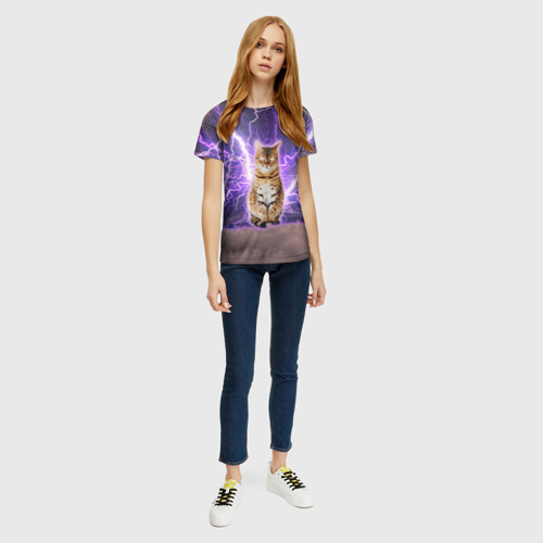 Женская футболка 3D с принтом Котушка Теслы, вид сбоку #3