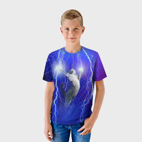 Детская футболка 3D с принтом Грозовой кошак, фото на моделе #1