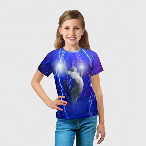 Детская футболка 3D с принтом Грозовой кошак, вид сбоку #3