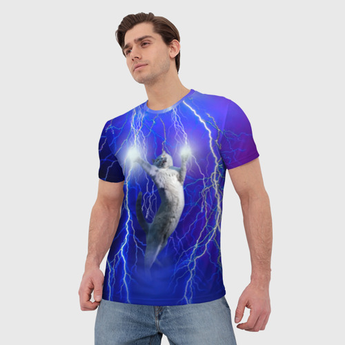 Мужская футболка 3D с принтом Грозовой кошак, фото на моделе #1