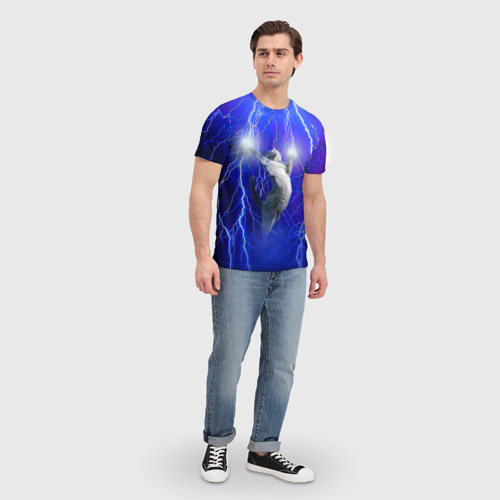 Мужская футболка 3D с принтом Грозовой кошак, вид сбоку #3