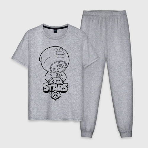 Мужская пижама хлопок с принтом Brawl Stars LEON (раскраска), вид спереди #2