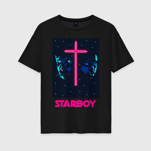 Женская футболка хлопок Oversize Starboy, цвет черный