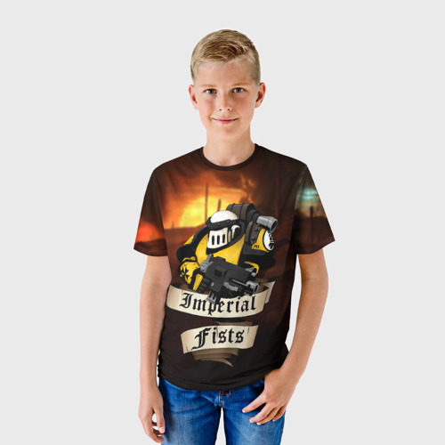 Детская футболка 3D с принтом Imperial Fists, фото на моделе #1