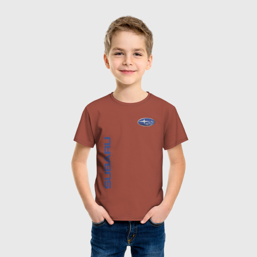 Детская футболка хлопок с принтом SUBARU | СУБАРУ, фото на моделе #1