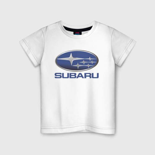Детская футболка из хлопка с принтом Subaru, вид спереди №1