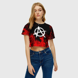 Женская футболка Crop-top 3D Анархия anarchy red fire - фото 2