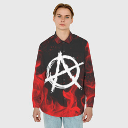 Мужская рубашка oversize 3D Анархия anarchy red fire - фото 2