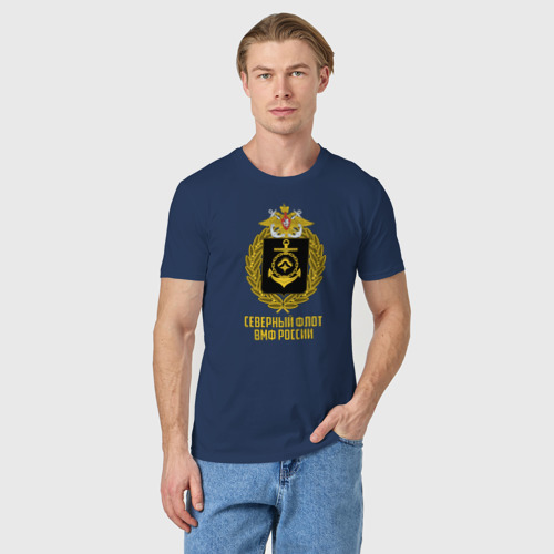 Мужская футболка хлопок Северный флот ВМФ России, цвет темно-синий - фото 3