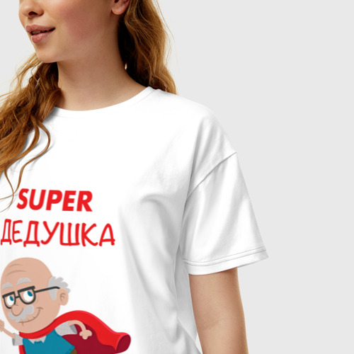 Женская футболка хлопок Oversize Super Дедушка, цвет белый - фото 3