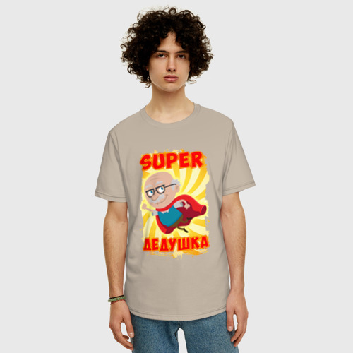 Мужская футболка хлопок Oversize Super Дедушка, цвет миндальный - фото 3