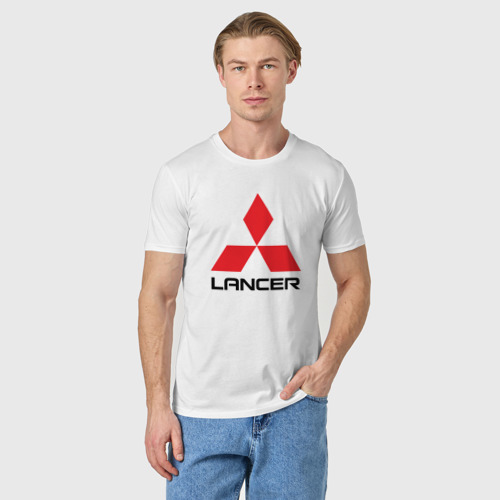 Мужская футболка хлопок Mitsubishi Lancer big logo, цвет белый - фото 3