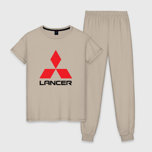 Женская пижама хлопок Mitsubishi Lancer big logo, цвет миндальный