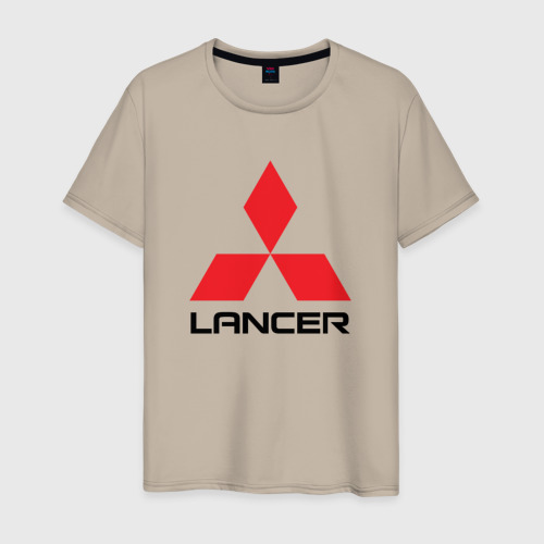 Мужская футболка хлопок Mitsubishi Lancer big logo, цвет миндальный