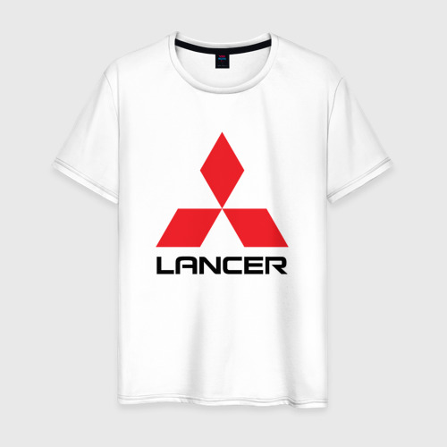 Мужская футболка хлопок Mitsubishi Lancer big logo, цвет белый