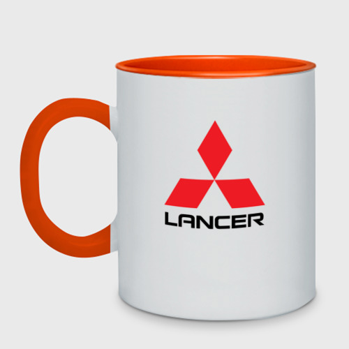 Кружка двухцветная Mitsubishi Lancer big logo, цвет белый + оранжевый