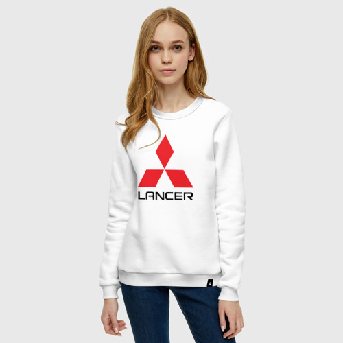 Женский свитшот хлопок Mitsubishi Lancer big logo, цвет белый - фото 3