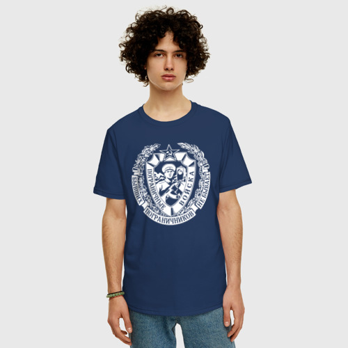 Мужская футболка хлопок Oversize Пограничные Войска, цвет темно-синий - фото 3