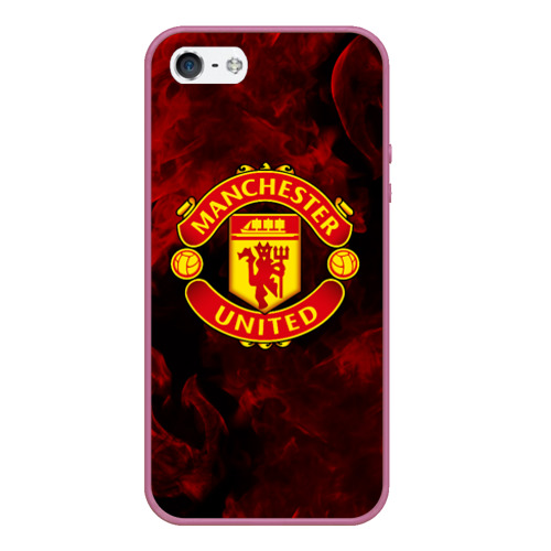 Чехол для iPhone 5/5S матовый Манчестер Юнайтед FCMU Manchester united, цвет розовый