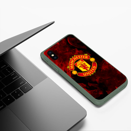 Чехол для iPhone XS Max матовый Манчестер Юнайтед FCMU Manchester united, цвет темно-зеленый - фото 5