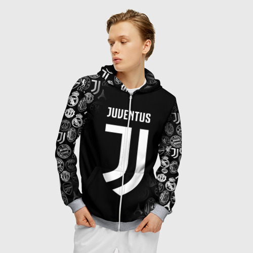 Мужская толстовка 3D на молнии Juventus logo pattern, цвет меланж - фото 3