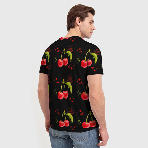 Мужская футболка 3D с принтом Вишенки, вид сзади #2