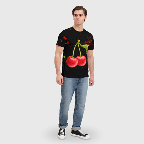 Мужская футболка 3D с принтом Вишенки, вид сбоку #3