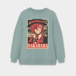 Женский свитшот oversize без начеса хлопок Nakahara плакат пошерканный