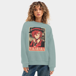 Женский свитшот oversize без начеса хлопок Nakahara плакат пошерканный - фото 2