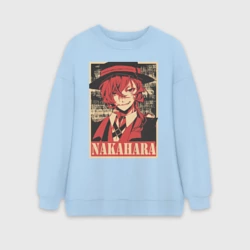 Женский свитшот oversize без начеса хлопок Nakahara плакат пошерканный